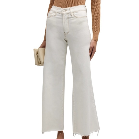 Frame Le Palazzo Crop Wide-Leg Jeans Denim Off White Flare Raw Hem Jeans Sz 28 - Picture 1 of 10